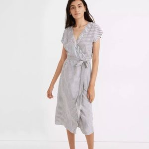 Madewell capped sleeve striped midi wrap dress
